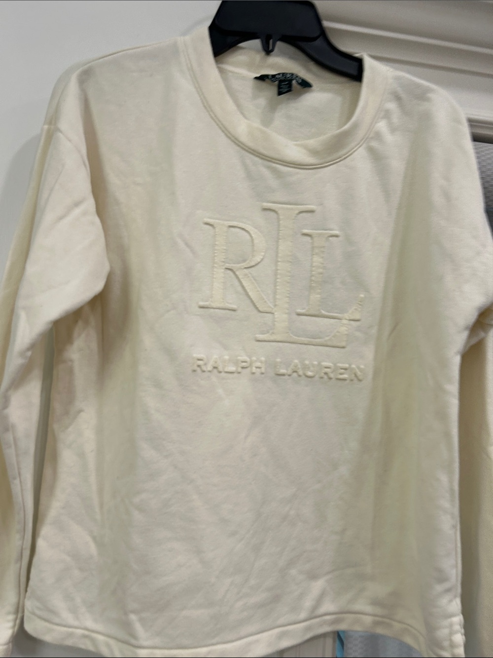 Ralph Lauren Cream Embroidered RL Pullover Sweatshirt